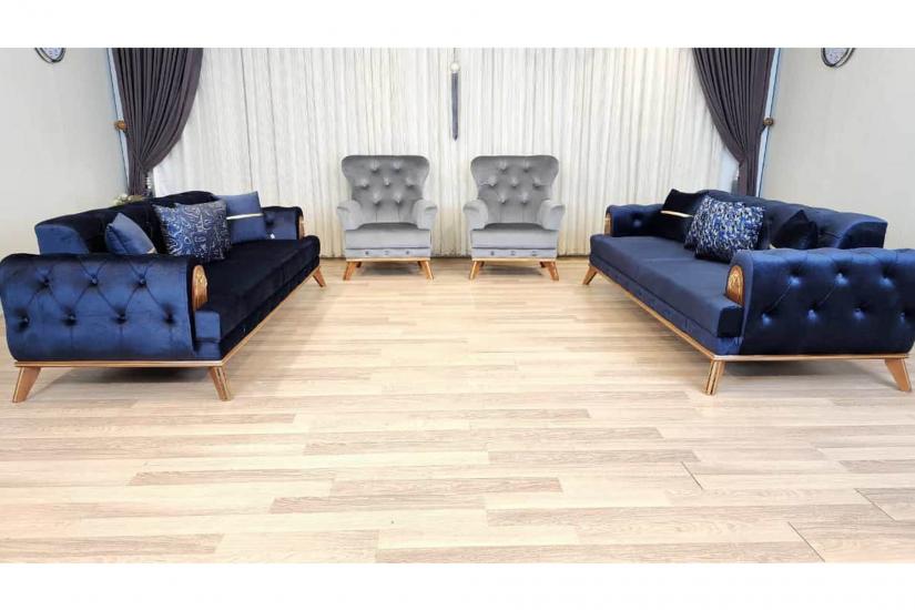 Flora Navy Blue Sofa Set