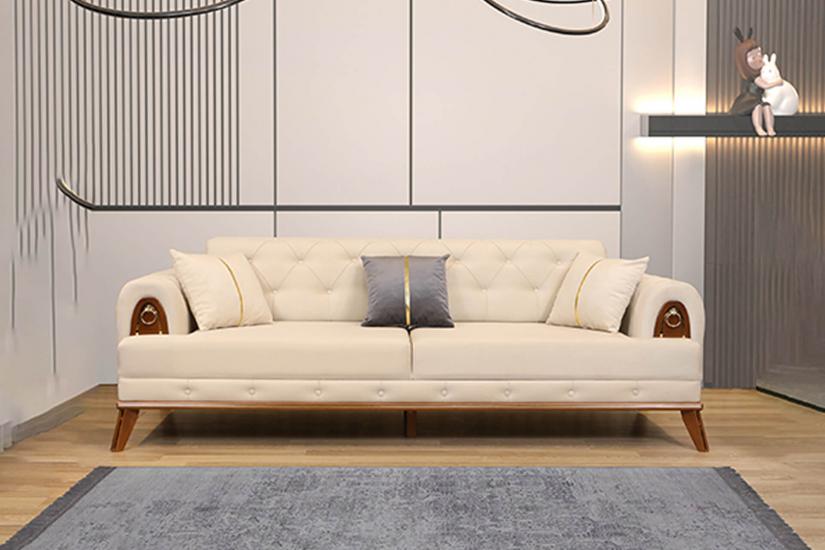 Sude Krem Luxury Seating Group - Sofa Sets